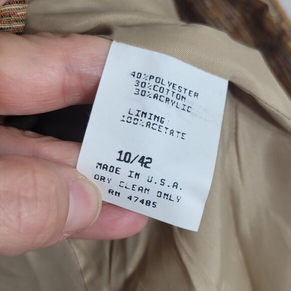 Philippe Adec Brown Orange Cotton Blend Button Front Lightweight Blazer Size 10 - Picture 11 of 15